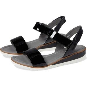 David Tate Scala Women's US 6 Black Leather Ankle Strap Wedge Sandals ZOGG1715